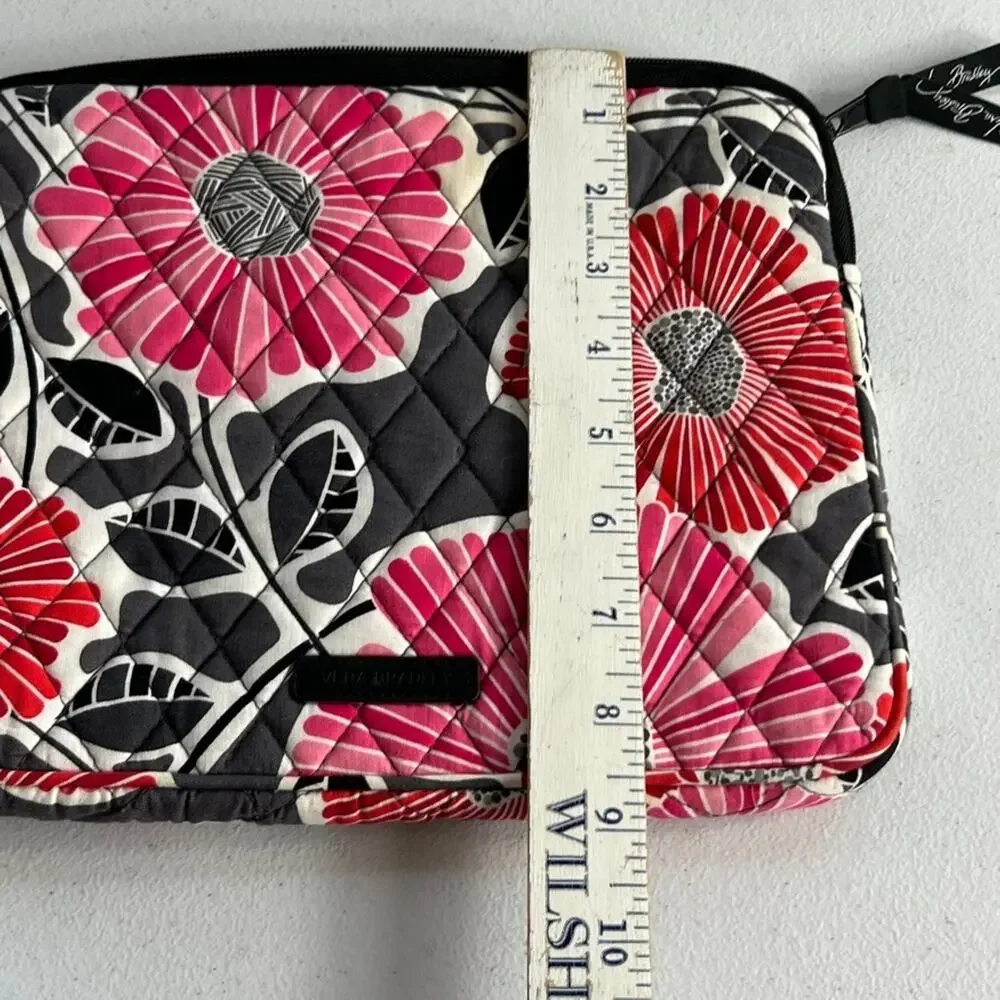Vera Bradley Laptop Case 11” X 9” Quilted Floral Design Black and Pink